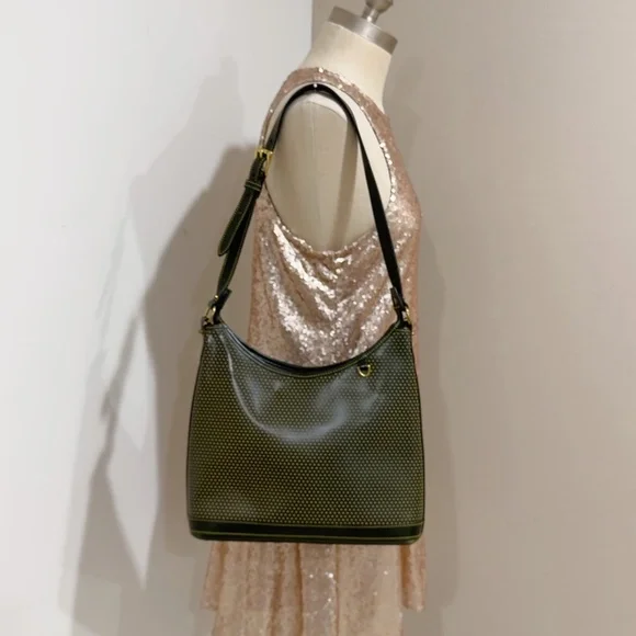 Vintage Dooney & Bourke Cabrio Green/Yellow Perforated Leather Large Hobo Bag - Picture 2 of 16